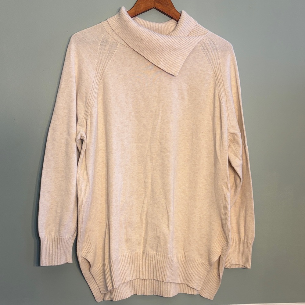 Jeanna Pierre Size XL Cream 100% Cotton Asymmetrical Neckline Long Sweater
